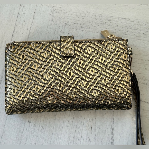 Michael Kors Gold Wristlet Adele Double Zip - Picture 1 of 10